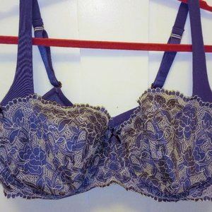 Cacique Blue White Floral Lace Underwire Bra 44DDD